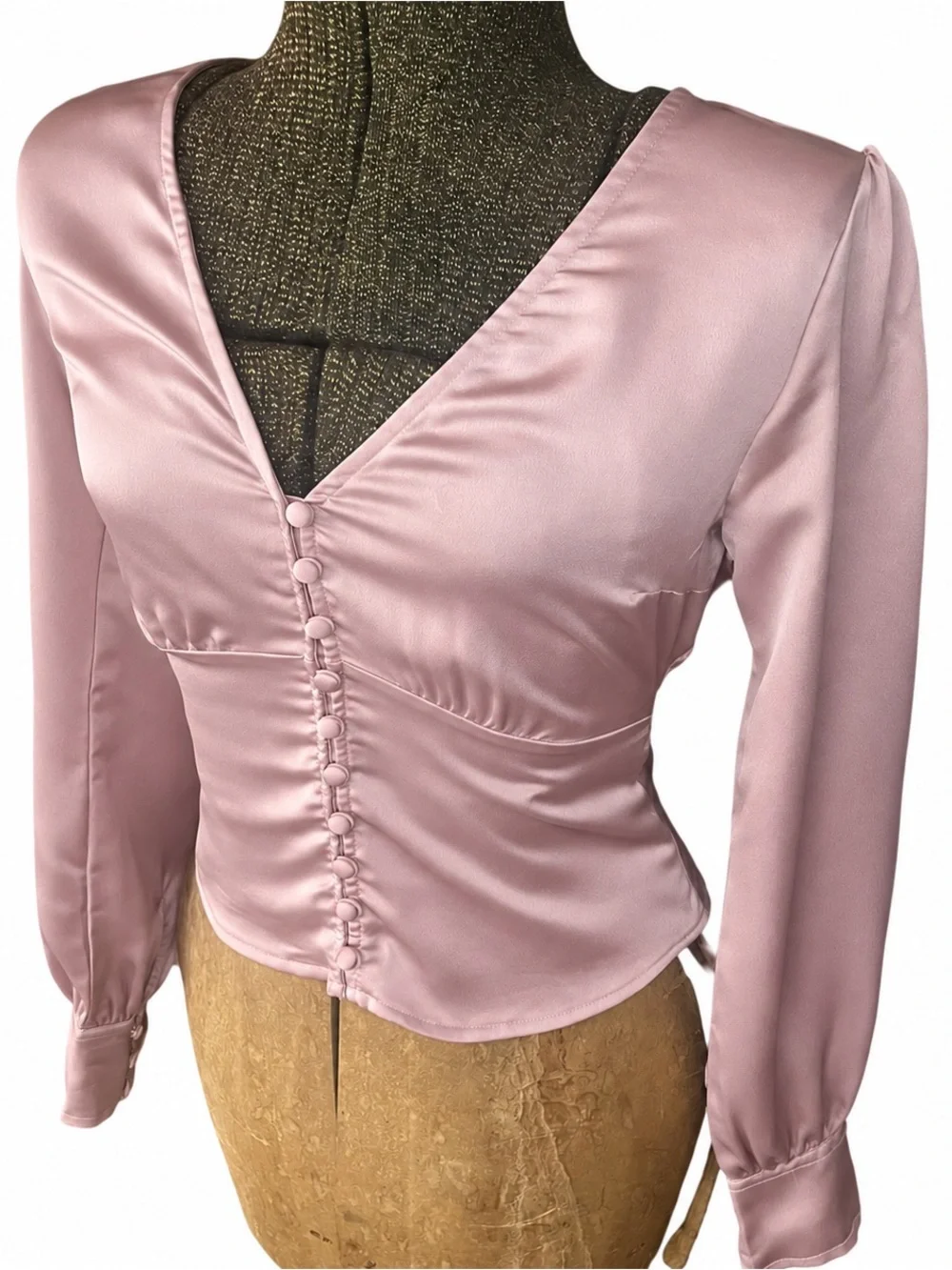 Abercrombie & Fitch Satin Puff Sleeve Button Front Top Mauve Small NWT
